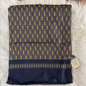 Tie Rack Silk & Lambswool Elegant Navy and Gold Men's Scarf NWT